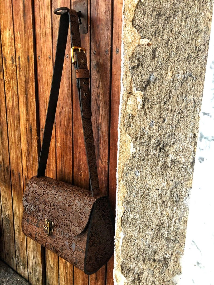 Borsa Elena in Pelle di Bovino Italiano con Stampa Vintage - Di Caudo