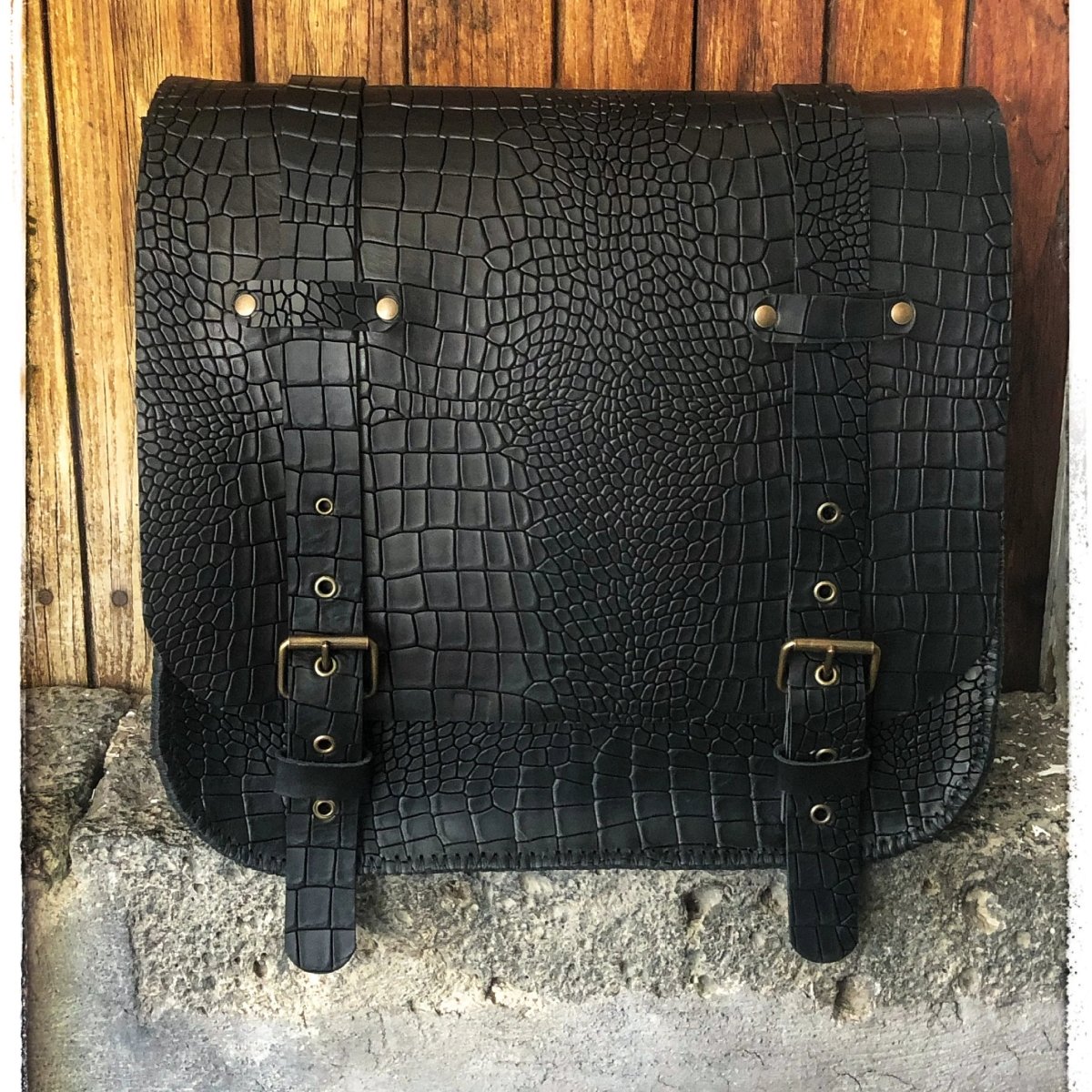 Borsa Laterale in Pelle di Bovino con Stampa Cocco – Per Moto Harley-Davidson - Di Caudo