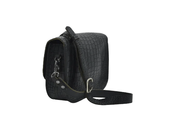 Borsa Lucrezia in Pelle di Bovino Nera con Stampa Cocco – Artigianale Made in Italy - Di Caudo