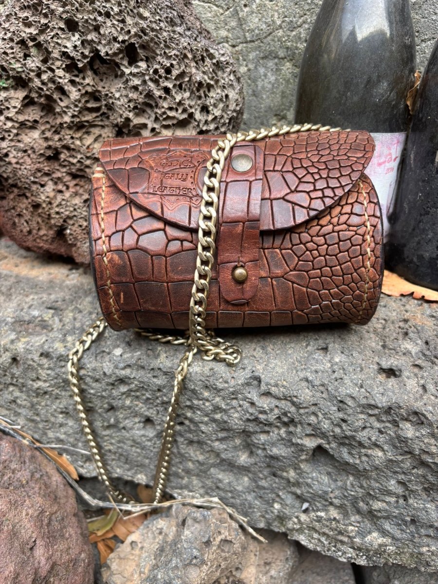 Small Cowhide Leather Crossbody Bag with Crocodile Print – Handmade in Italy