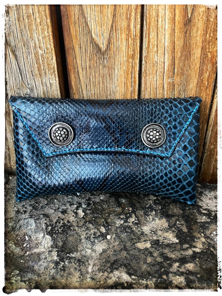 Pochette in Vera Pelle di Pitone Blu – Artigianale Made in Italy - Di Caudo