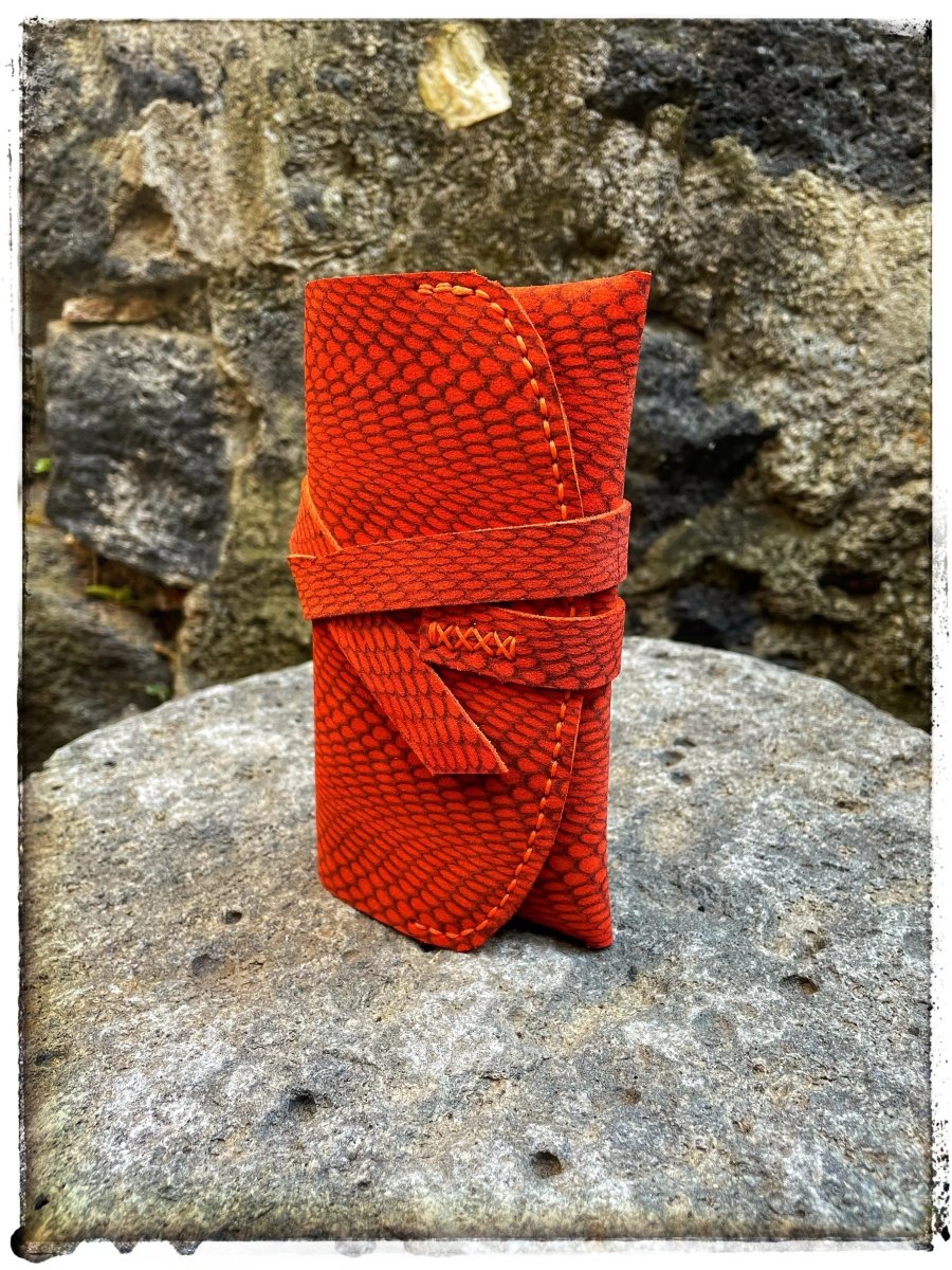 Porta Tabacco in Vera Pelle Scamosciata Arancione – Artigianale - Di Caudo