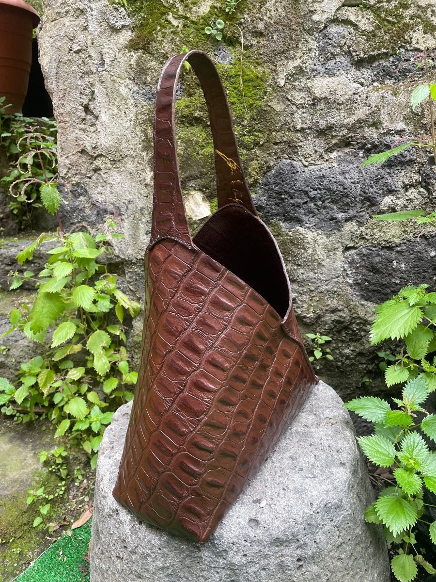 Shopping Bag in Pelle di Bovino con Stampa Cocco – Concia Naturale Artigianale - Di Caudo