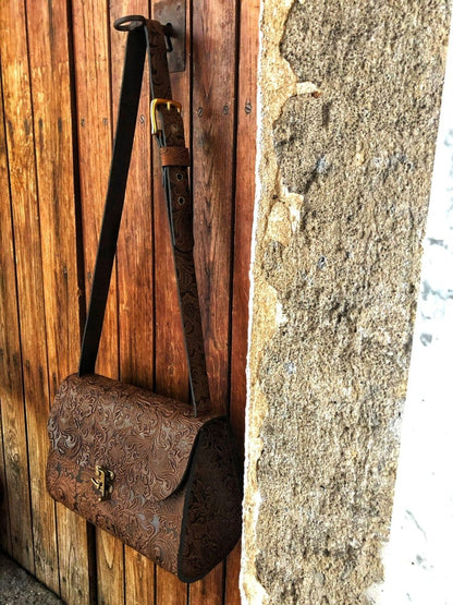 Borsa Elena in Pelle di Bovino Italiano con Stampa Vintage - Di Caudo