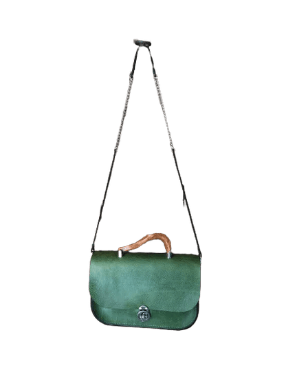 Borsa Ginevra Verde – Pelle Toscana 3 mm con Manico in Radice di Mangrovia- Di Caudo
