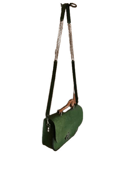 Borsa Ginevra Verde – Pelle Toscana 3 mm con Manico in Radice di Mangrovia - Di Caudo