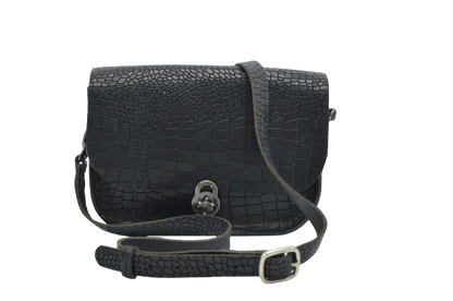 Borsa Lucrezia in Pelle di Bovino Nera con Stampa Cocco – Artigianale Made in Italy - Di Caudo