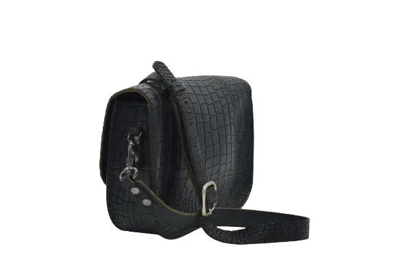 Borsa Lucrezia in Pelle di Bovino Nera con Stampa Cocco – Artigianale Made in Italy - Di Caudo
