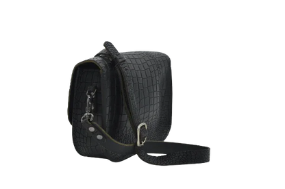 Borsa Lucrezia in Pelle di Bovino Nera con Stampa Cocco – Artigianale Made in Italy - Di Caudo