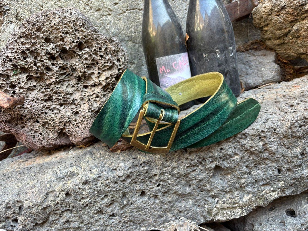 Cintura in Cuoio Verde con Fibbia in Ottone – Concia Vegetale Artigianale Made in Italy - Di Caudo