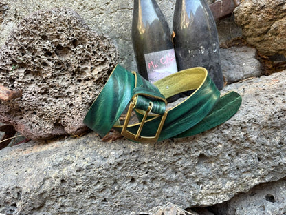 Cintura in Cuoio Verde con Fibbia in Ottone – Concia Vegetale Artigianale Made in Italy - Di Caudo