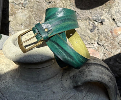 Cintura in Cuoio Verde con Fibbia in Ottone – Concia Vegetale Artigianale Made in Italy - Di Caudo