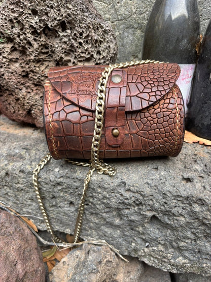 Small Cowhide Leather Crossbody Bag with Crocodile Print – Handmade in Italy