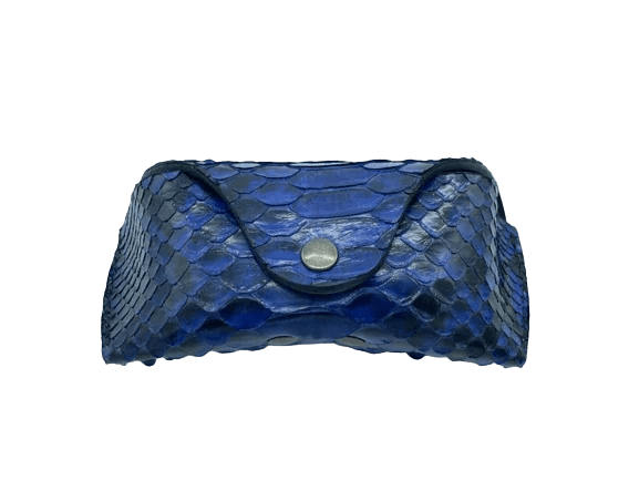 Porta occhiali in vera pelle di pitone blu – Fatto a mano - Di Caudo